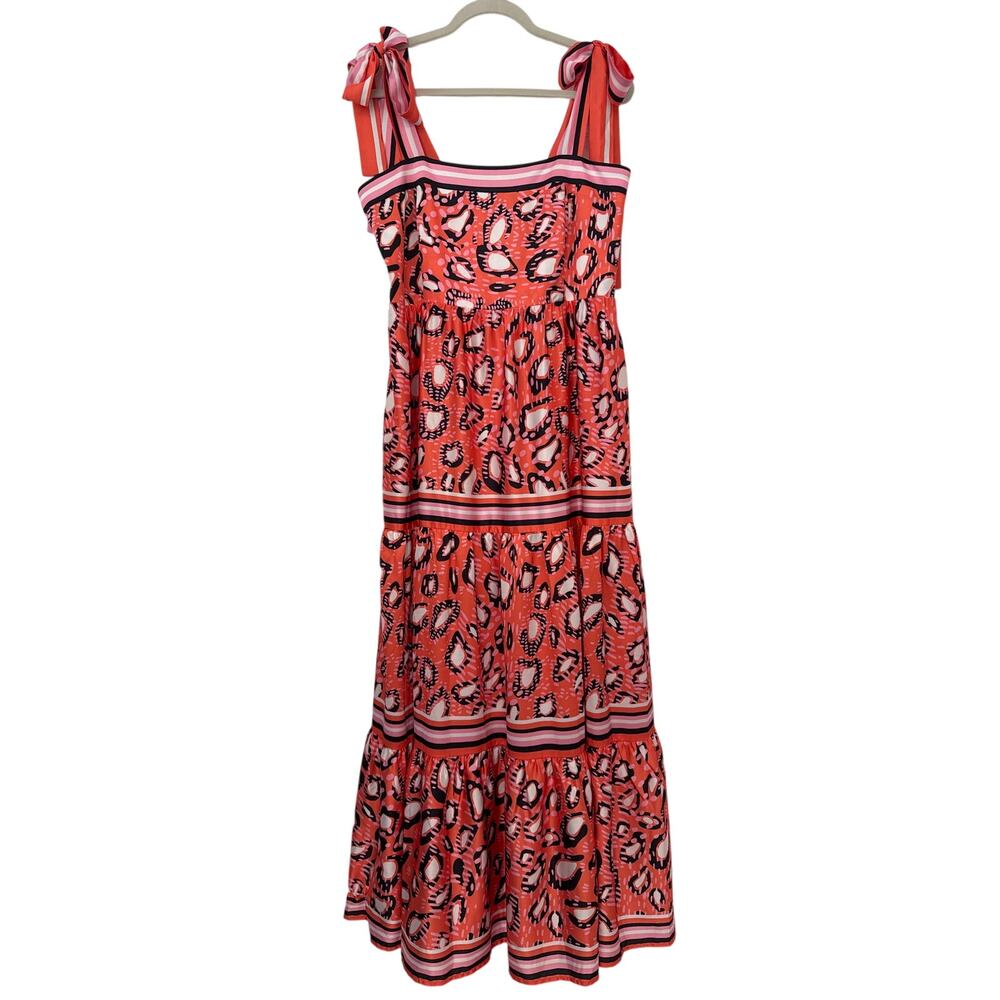 NWT Boutique Jade Melody Tam XL Abstract Border Coral Pink Blue White Maxi Dress